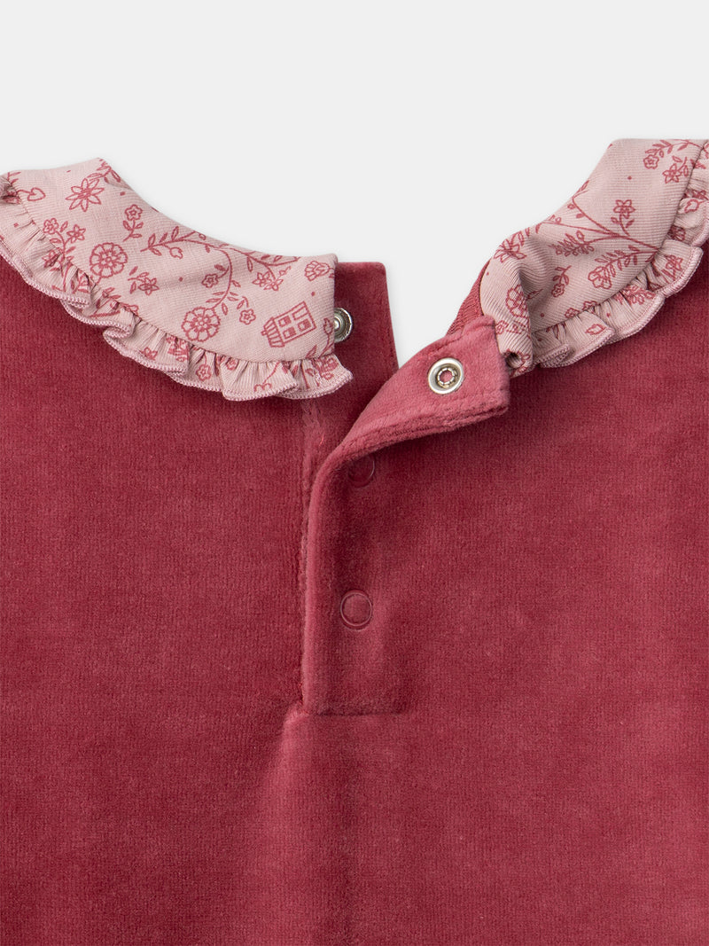 Pijama de terciopelo rosa oscuro con estampado floral para chicas
