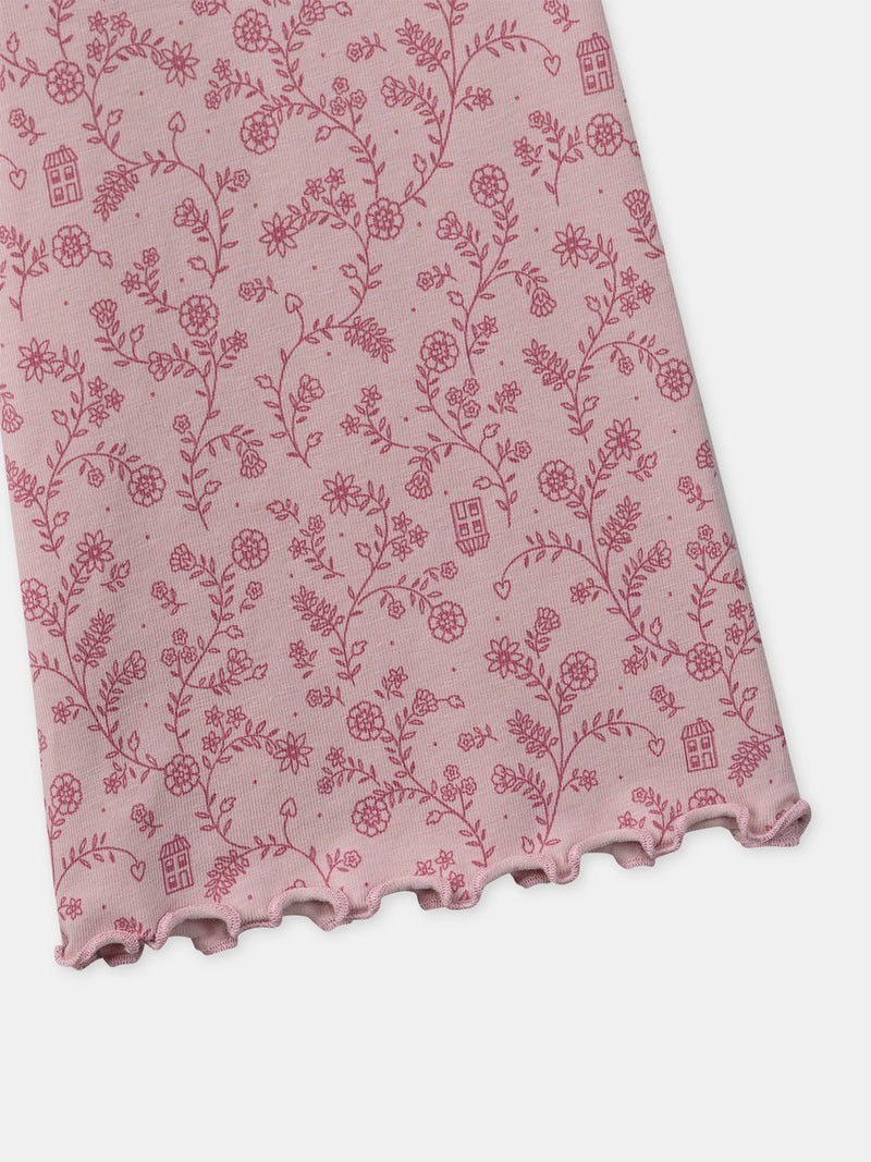 Pijama de terciopelo rosa oscuro con estampado floral para chicas