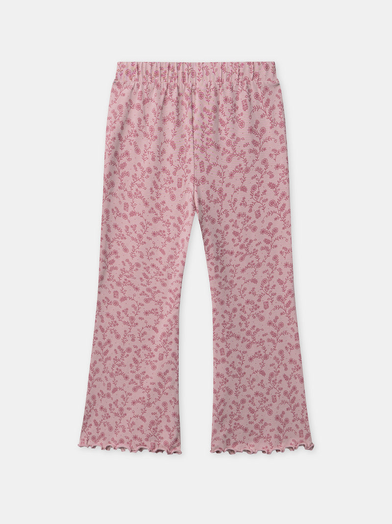 Pijama de terciopelo rosa oscuro con estampado floral para chicas