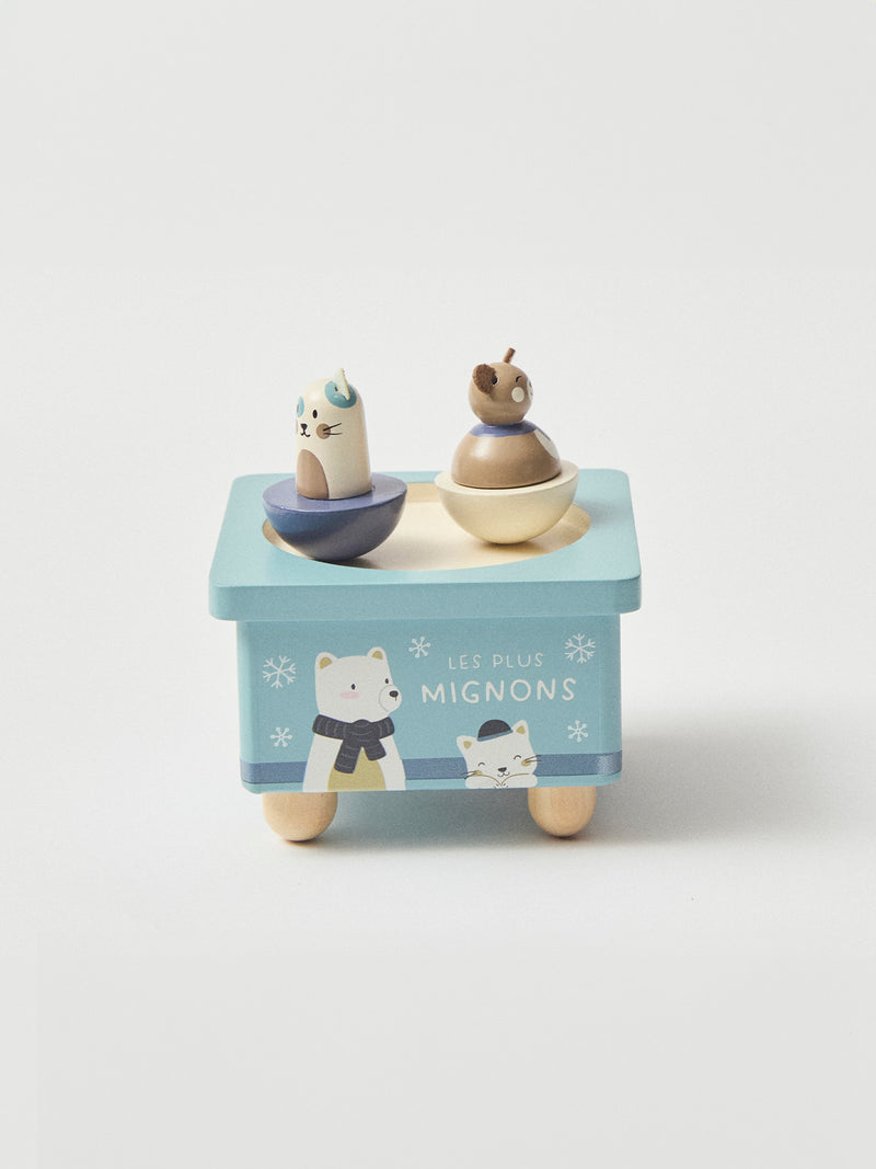 Boîte à musique bleu imprimé animaux