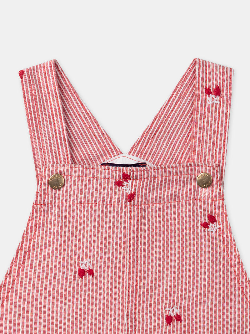 Pantalones rojos a rayas con bordados de bayas para bebés niñas