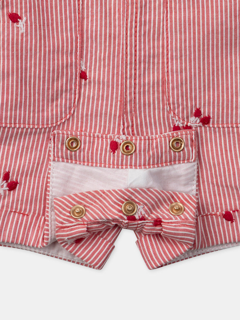 Pantalones rojos a rayas con bordados de bayas para bebés niñas
