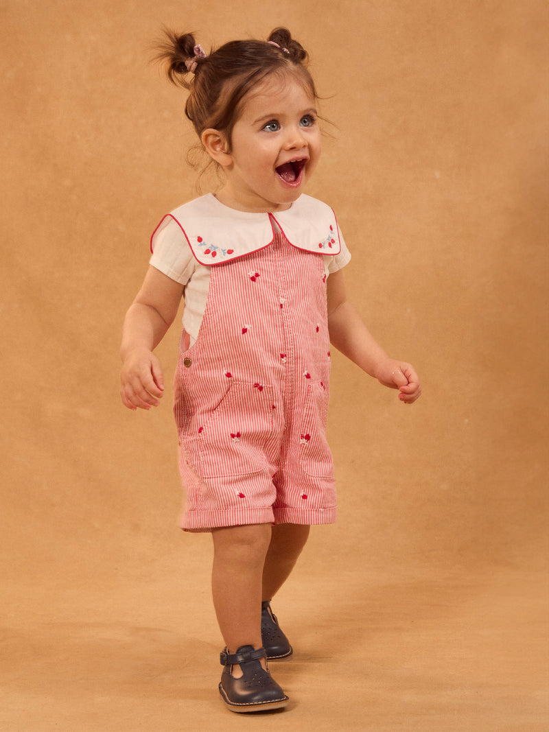 Pantalones rojos a rayas con bordados de bayas para bebés niñas