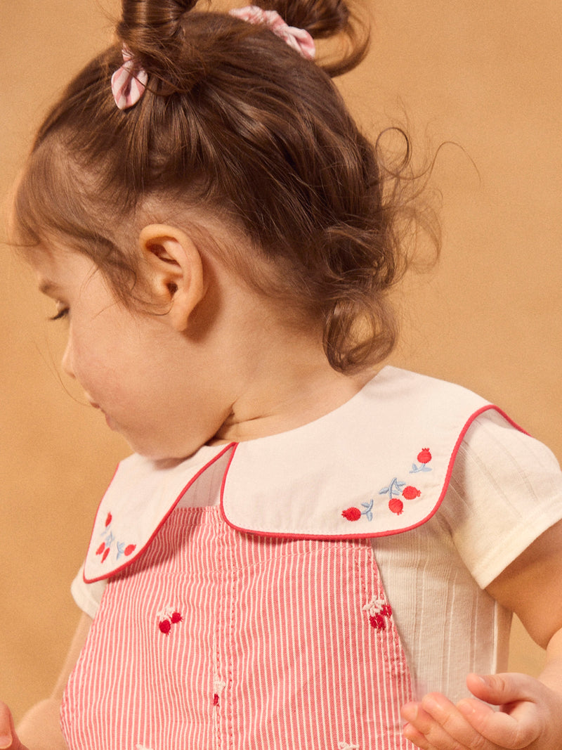 Pantalones rojos a rayas con bordados de bayas para bebés niñas