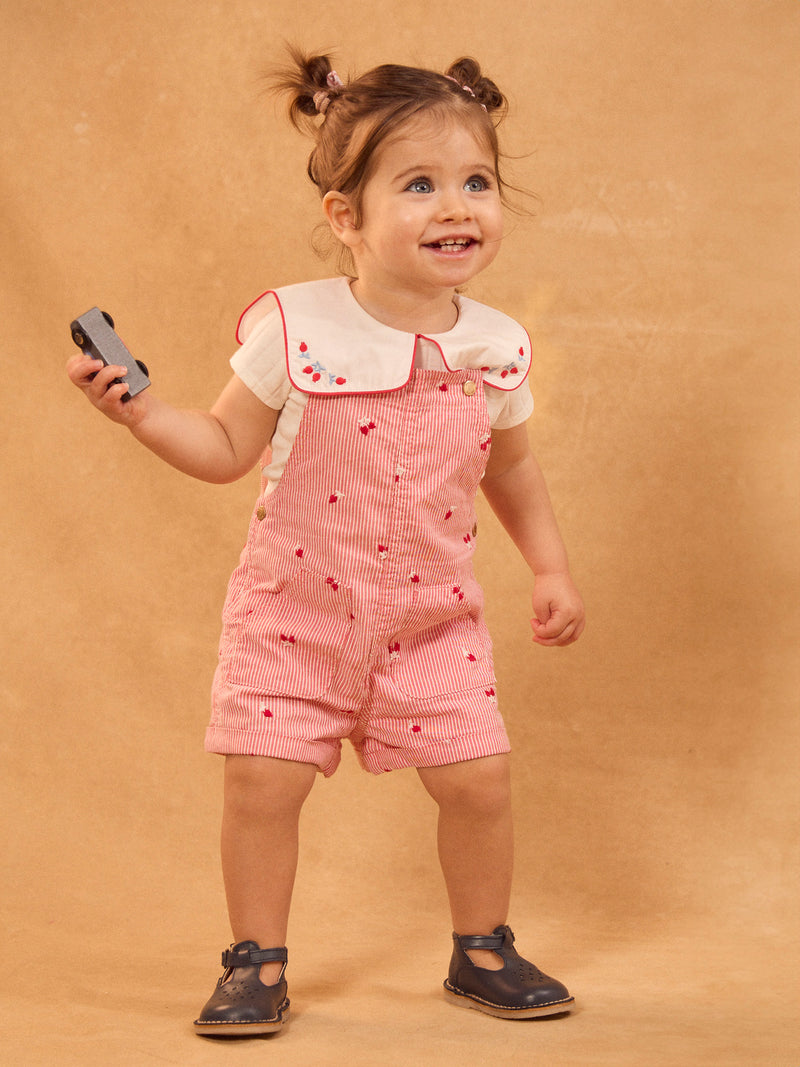 Pantalones rojos a rayas con bordados de bayas para bebés niñas
