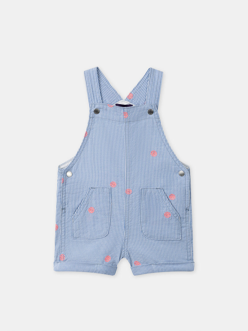 Peto corto con rayas azules y bordados de flores para bebé niña