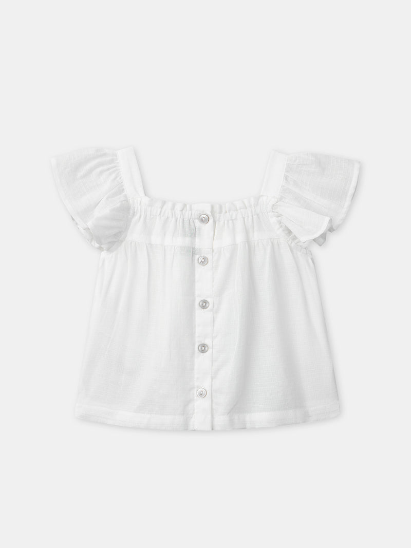 Blusa Ecru con Bordados de Flores para Bebé Niña