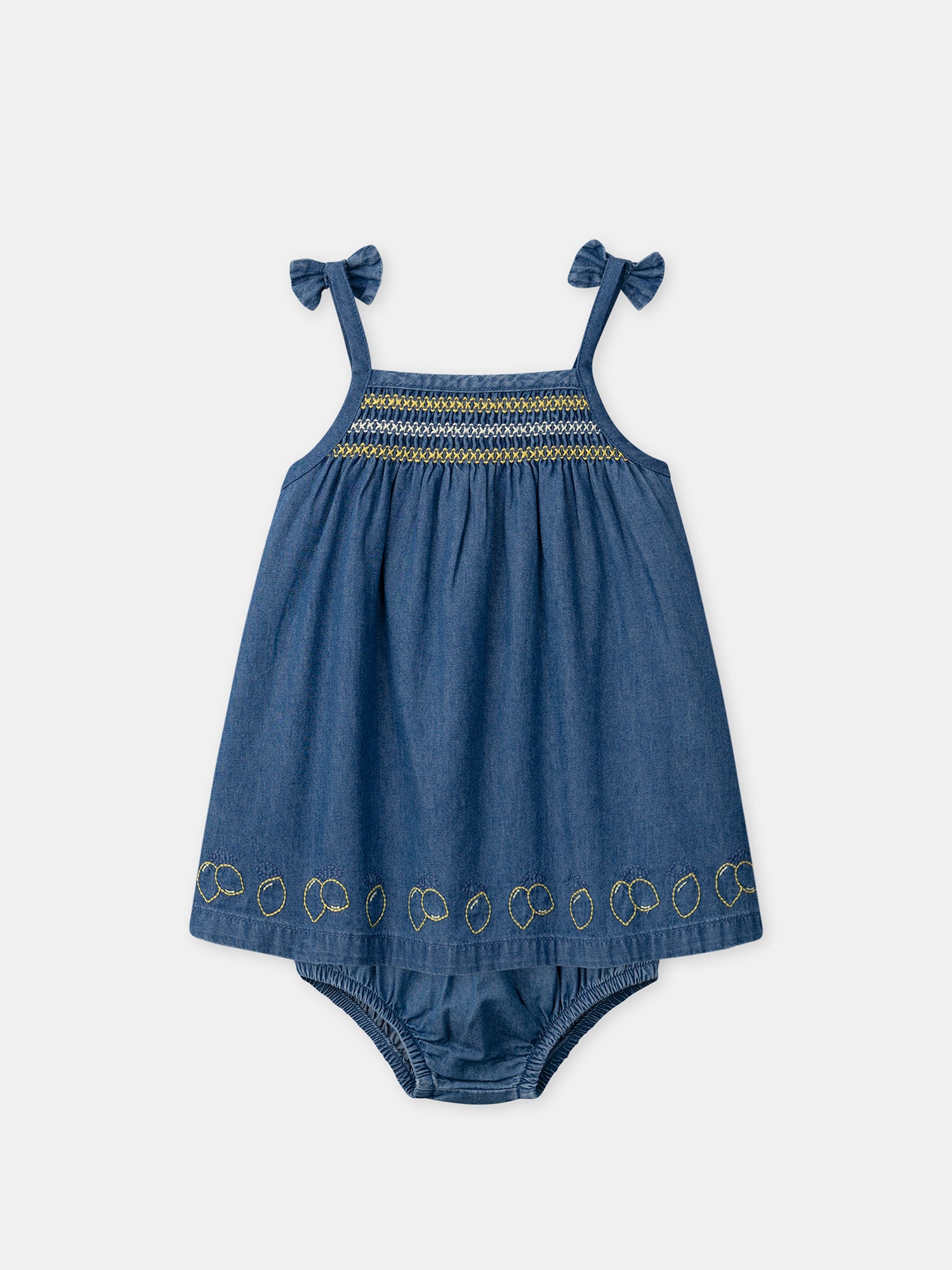 Vestido de denim con bordados de limón para Bebé Chica