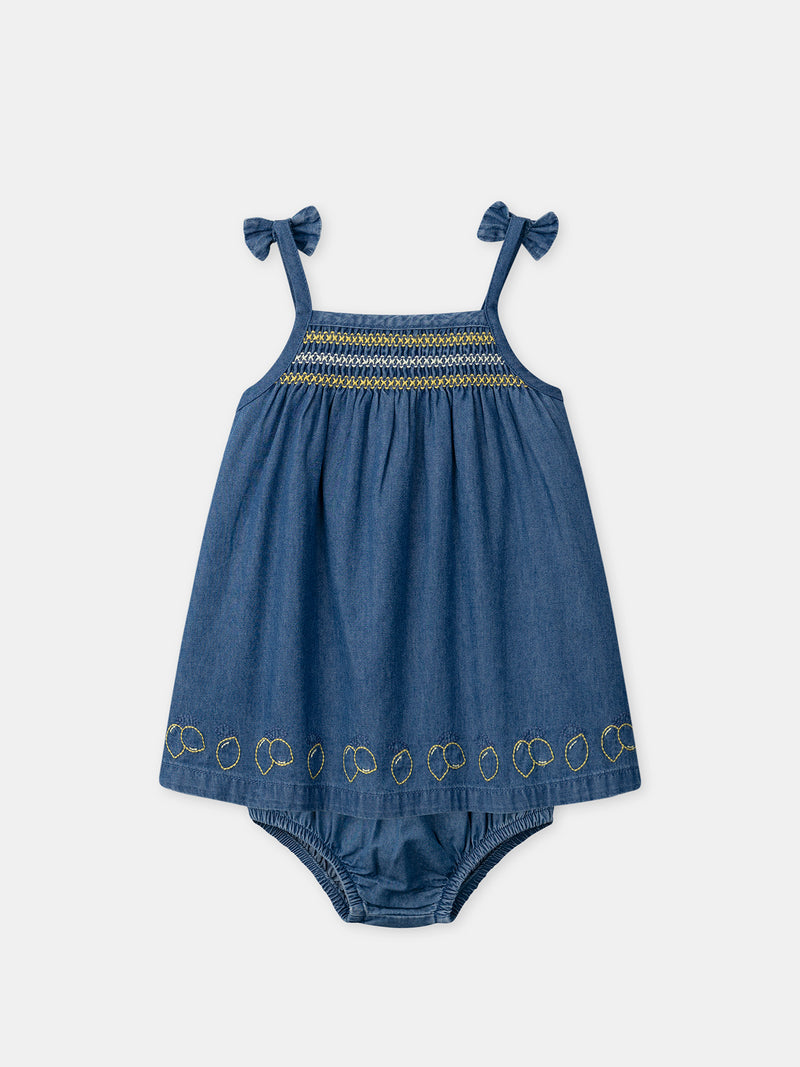 Robe denim à broderies citrons Bébé Fille