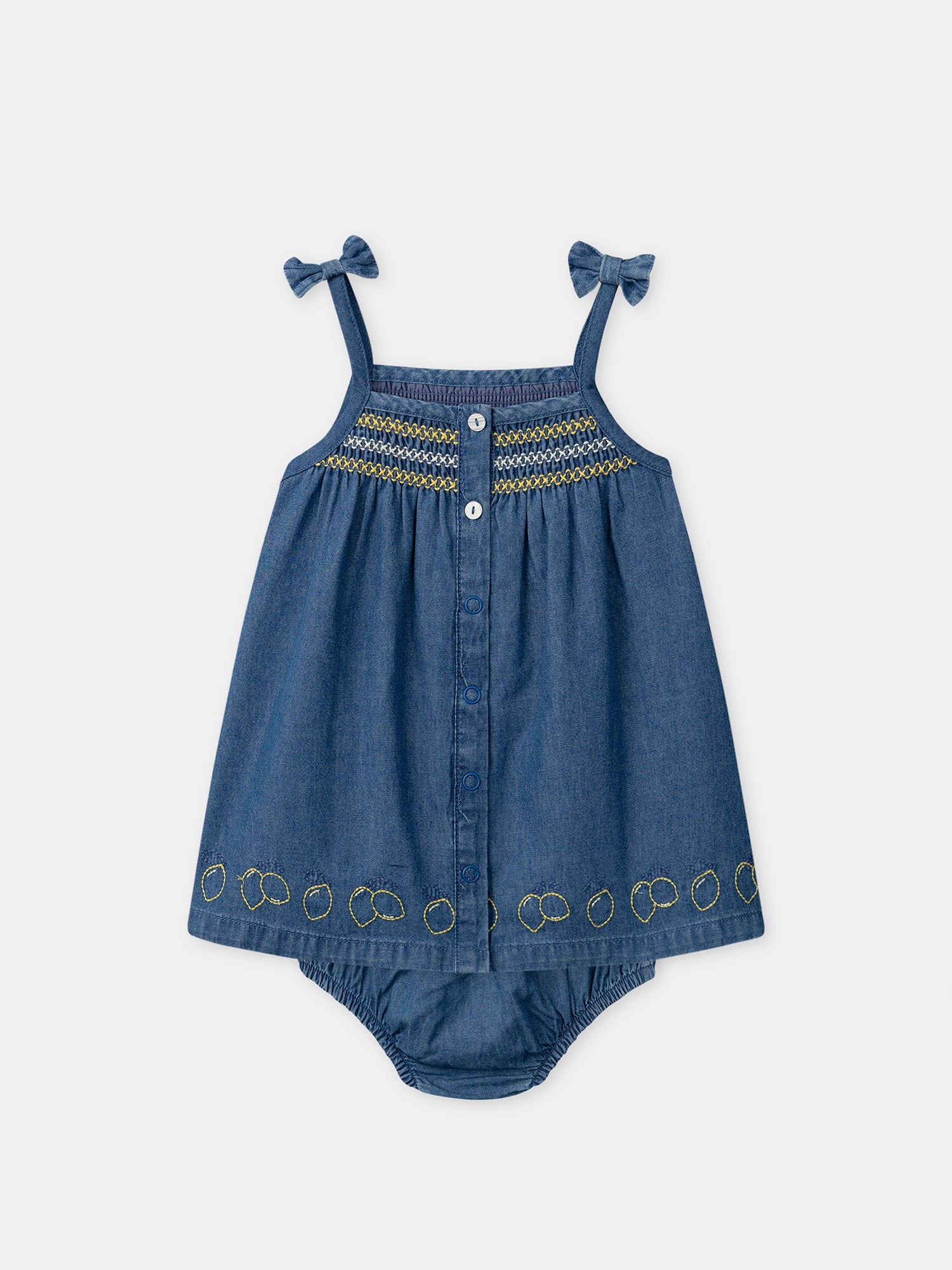 Vestido de denim con bordados de limón para Bebé Chica