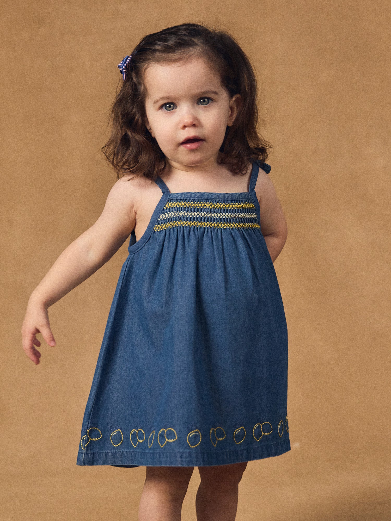 Vestido de denim con bordados de limón para Bebé Chica