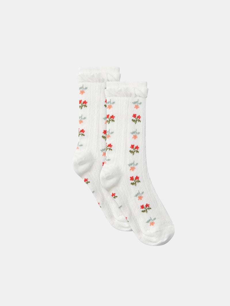 Chaussette écrue à fleurs et volants Fille