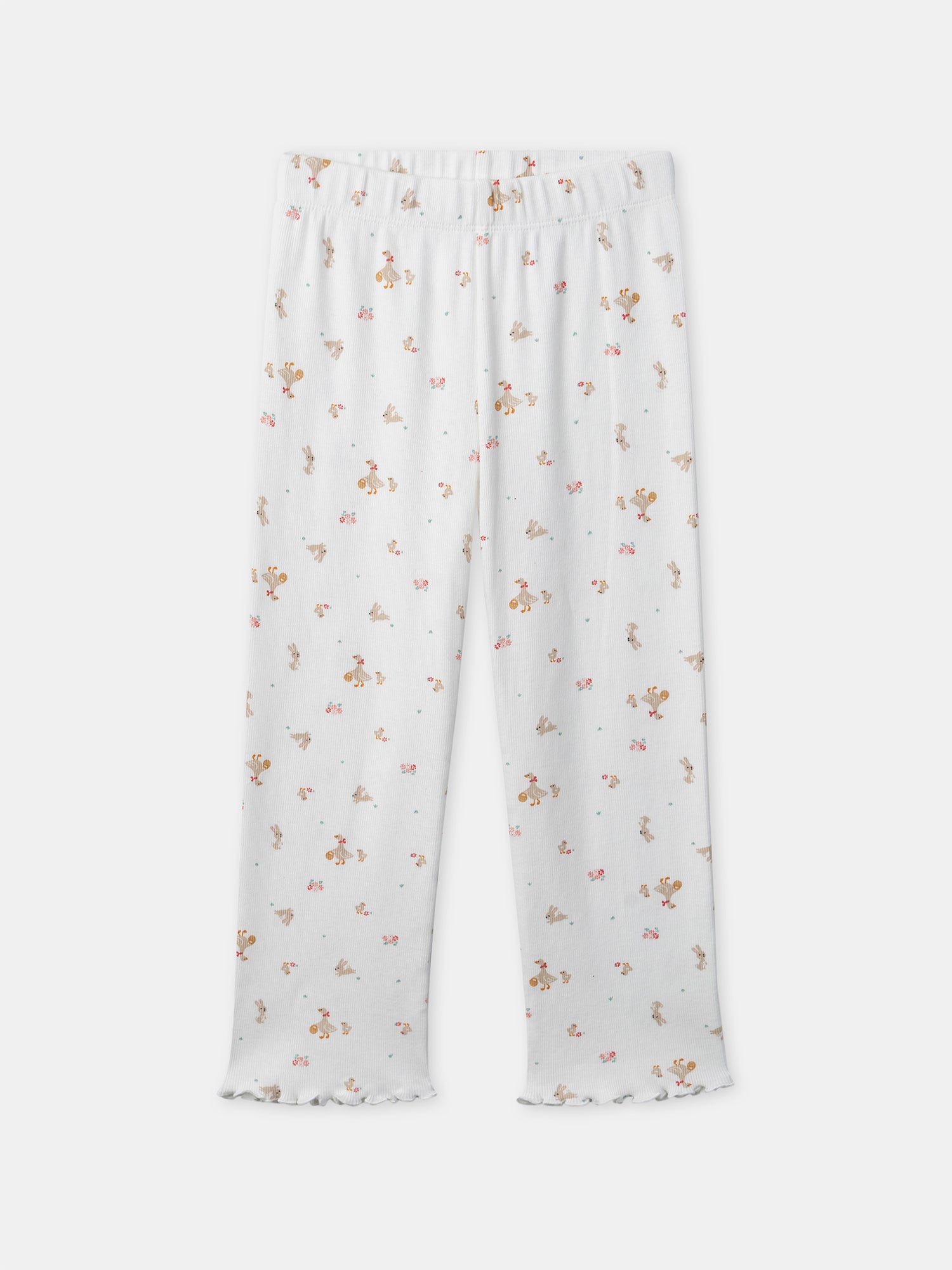 Pijama ecru con bordados de gansitas para niña