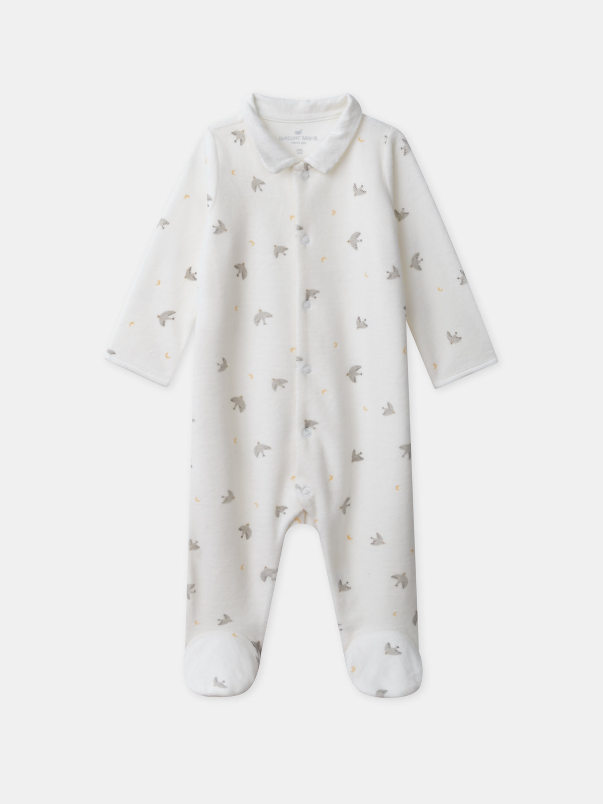Pijama + gorra ecru impresa con pájaros y lunas Nacimiento Mixto