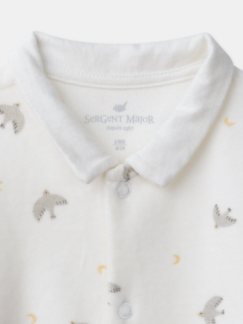 Pijama + gorra ecru impresa con pájaros y lunas Nacimiento Mixto
