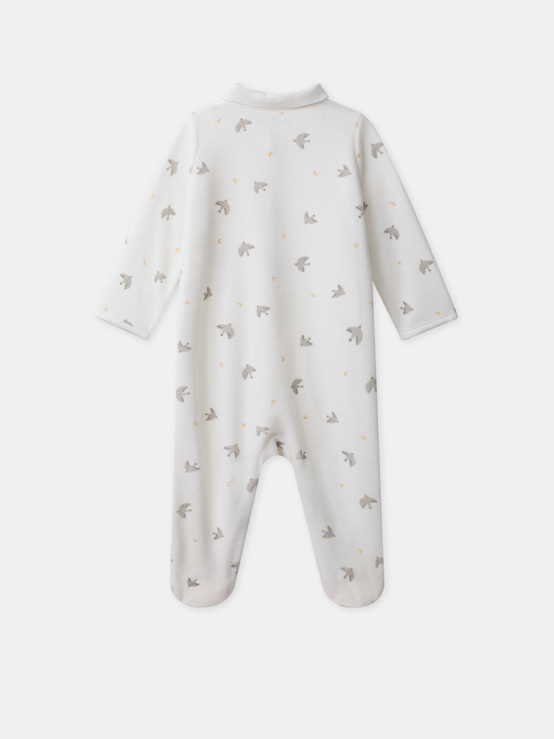 Pijama + gorra ecru impresa con pájaros y lunas Nacimiento Mixto