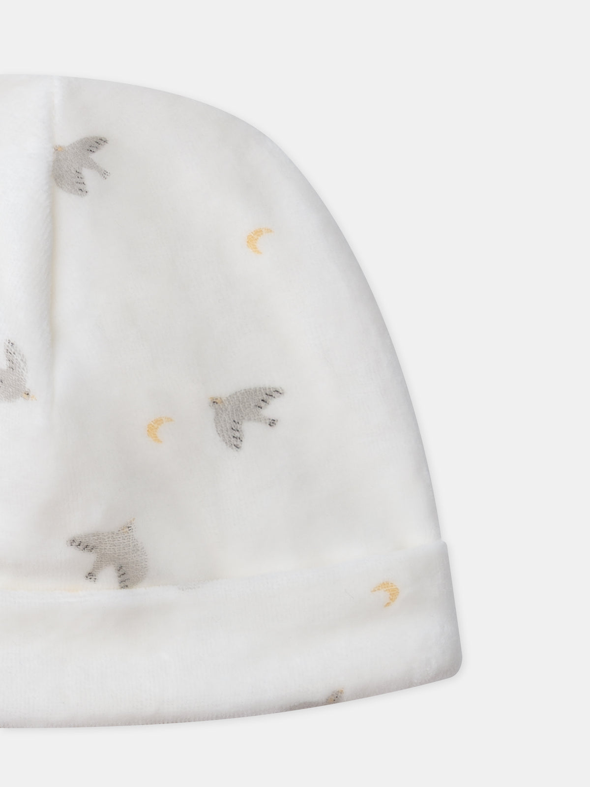 Pijama + gorra ecru impresa con pájaros y lunas Nacimiento Mixto