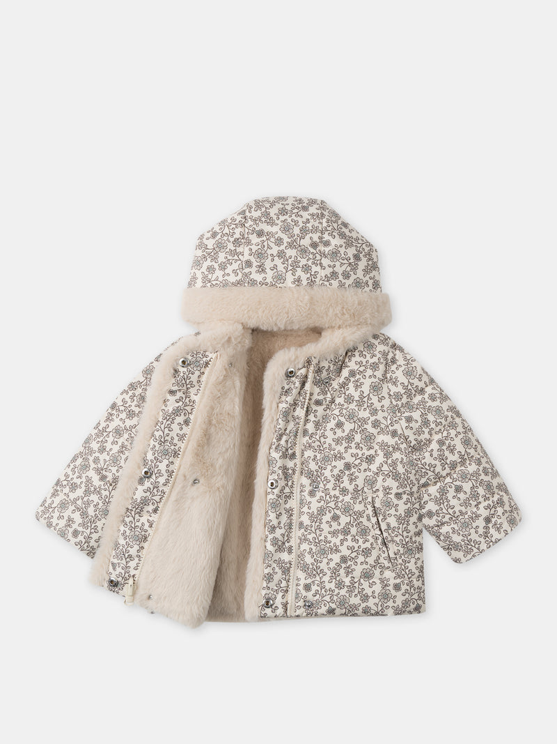 Chaqueta-reversible-imprimida-floral-o-crema-Bebé-Chica