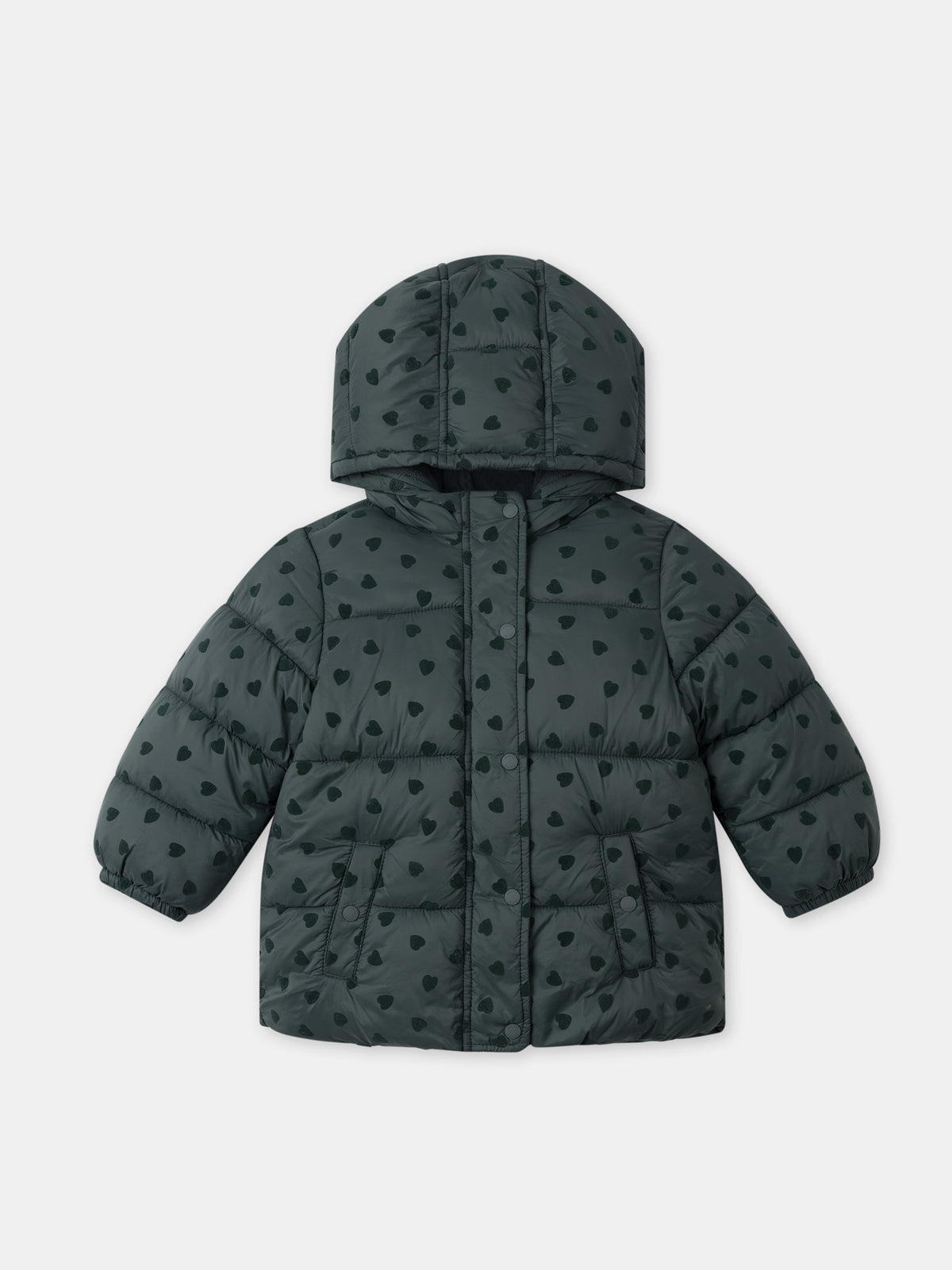 Doudoune verde oscuro con estampado de corazón Bebé Chica