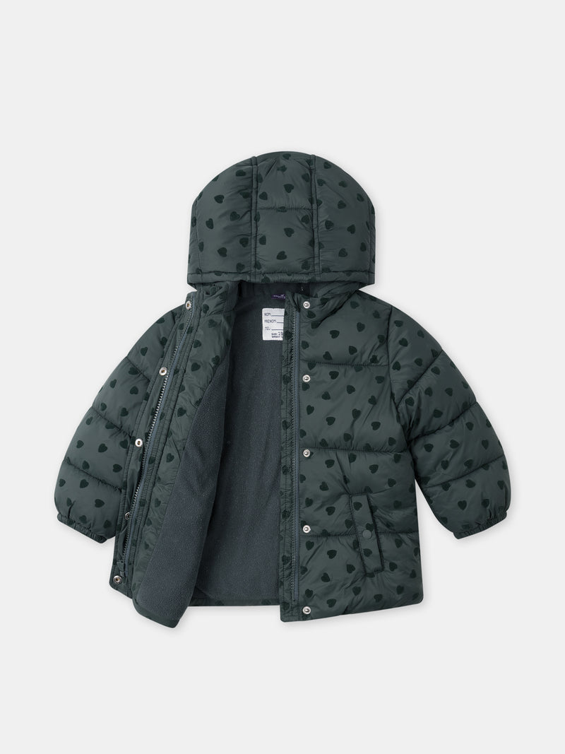 Doudoune verde oscuro con estampado de corazón Bebé Chica