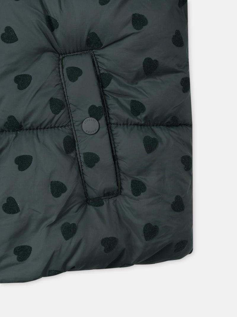 Doudoune verde oscuro con estampado de corazón Bebé Chica