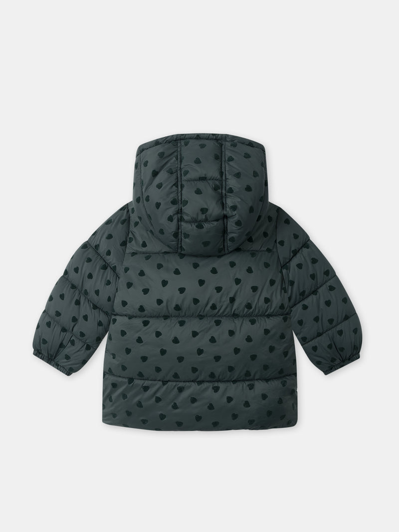 Doudoune verde oscuro con estampado de corazón Bebé Chica