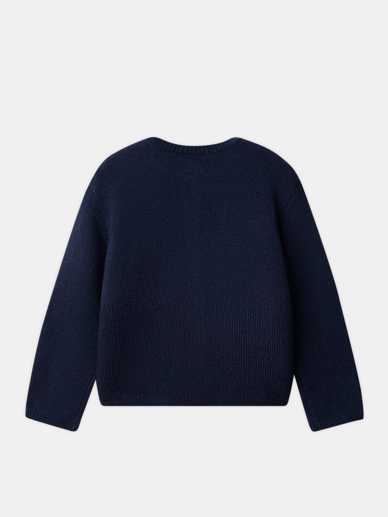 Cárdigan azul marino con bordados de margaritas para niñas