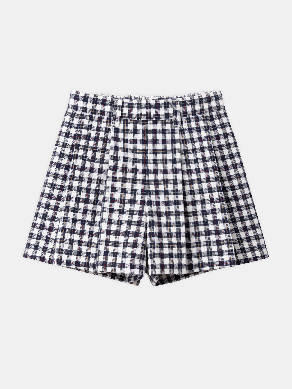 Falda corta de cuadros azul marino y blanco con cintura elástica para niña