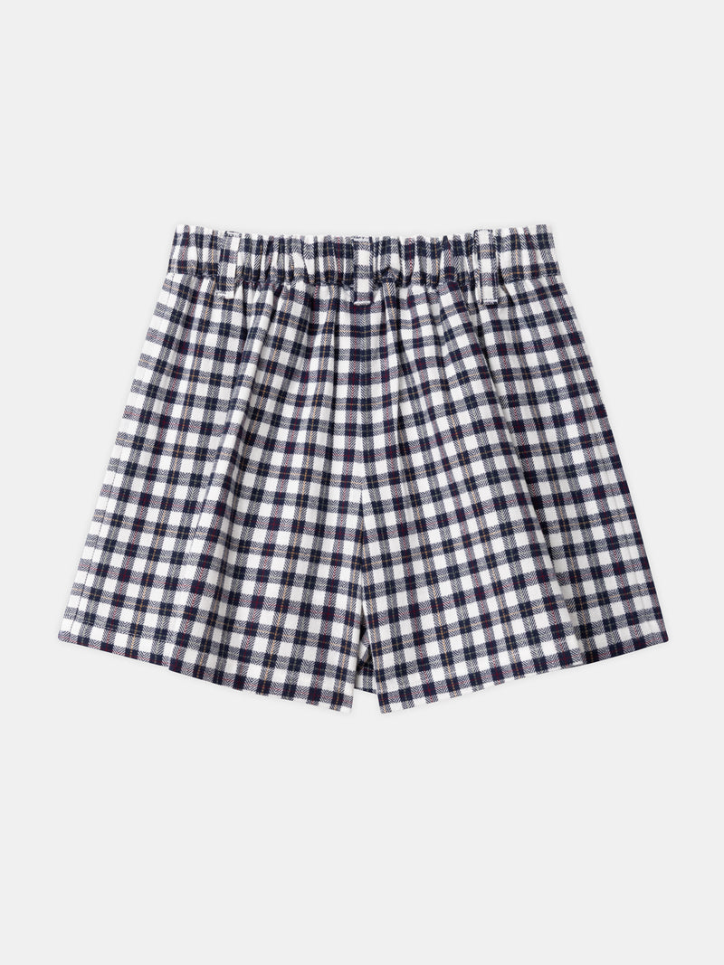 Falda corta de cuadros azul marino y blanco con cintura elástica para niña