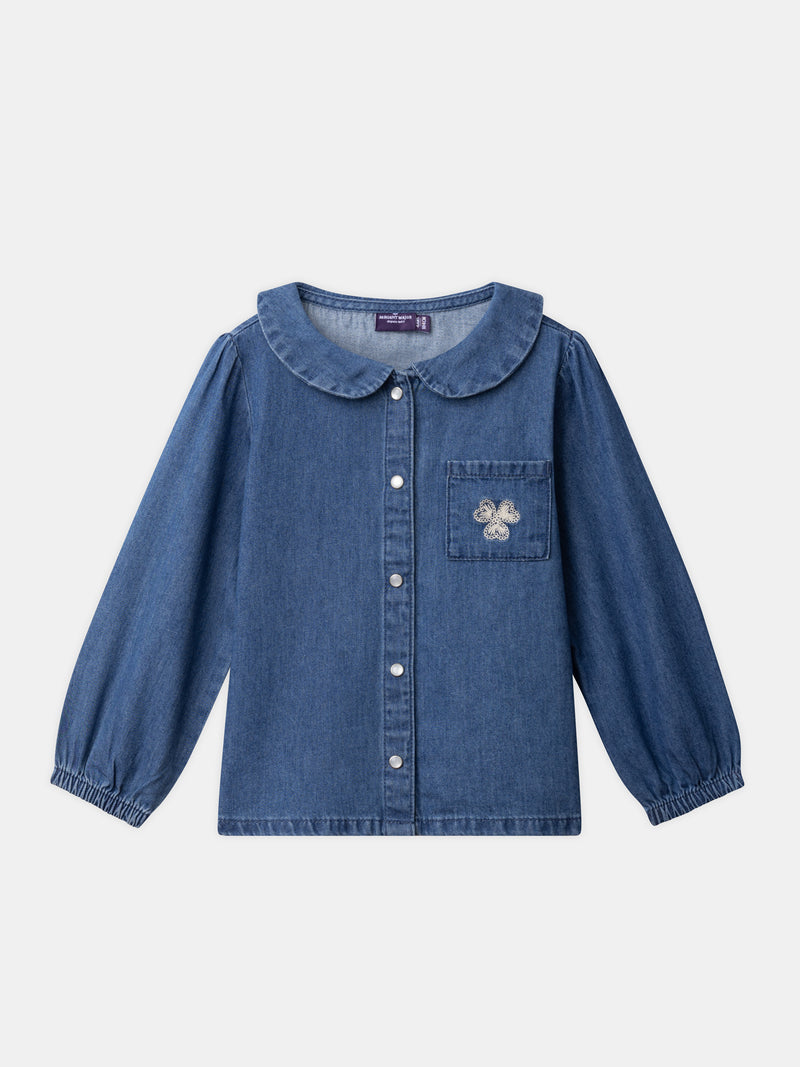 Blusa de denim con bordado de trébol para niña