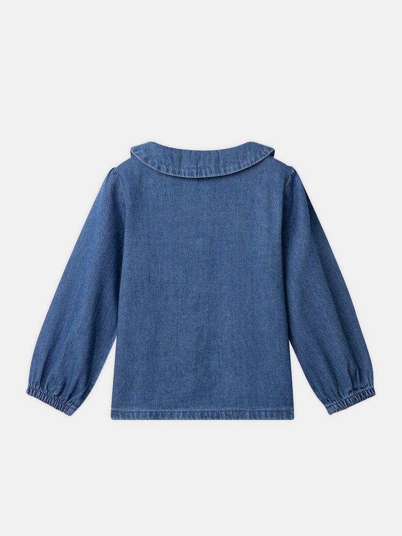Blusa de denim con bordado de trébol para niña