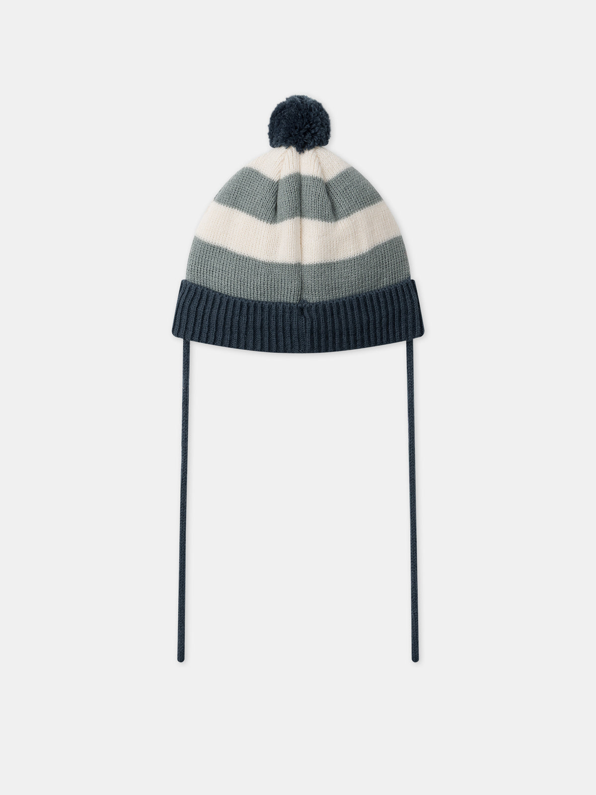 Gorro tricolor a rayas con pompon y bordado de ballena para bebé niño