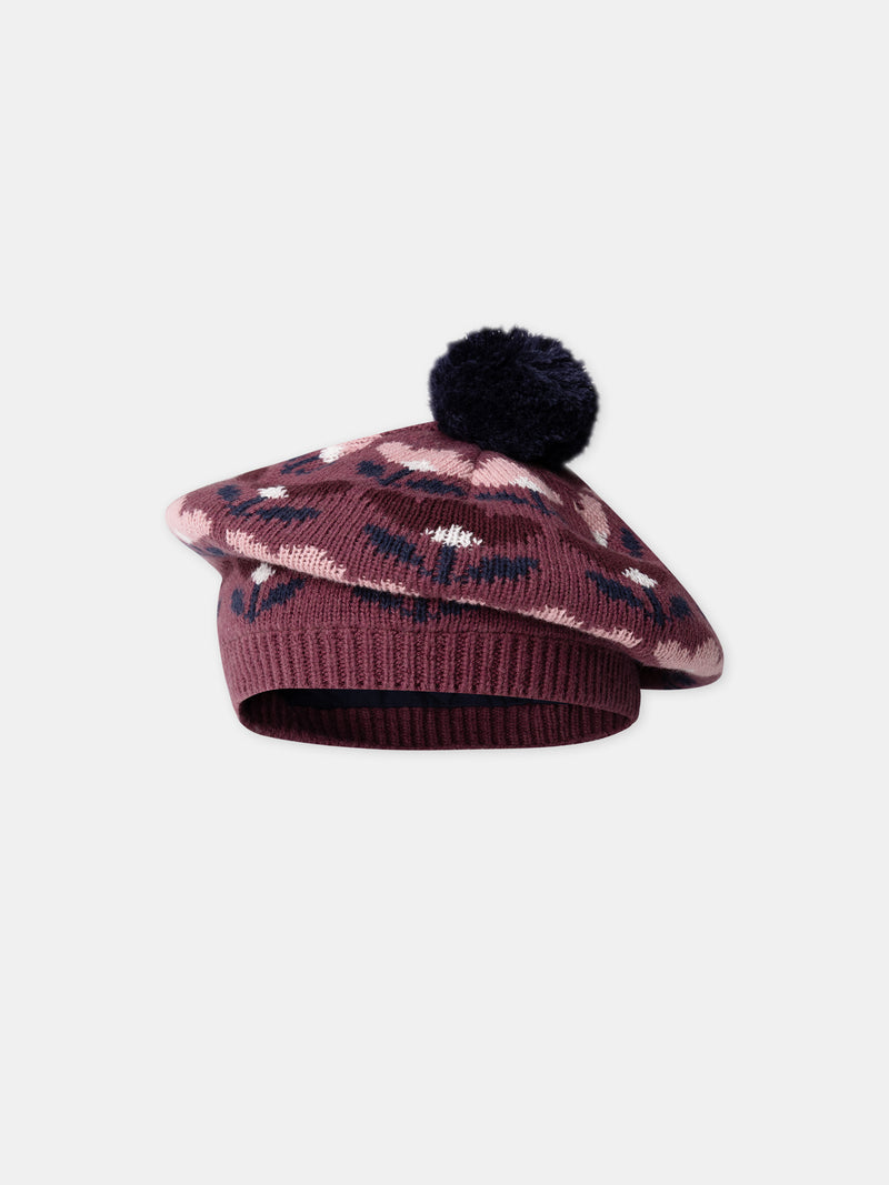 Béret jacquard floral con pompon Chica