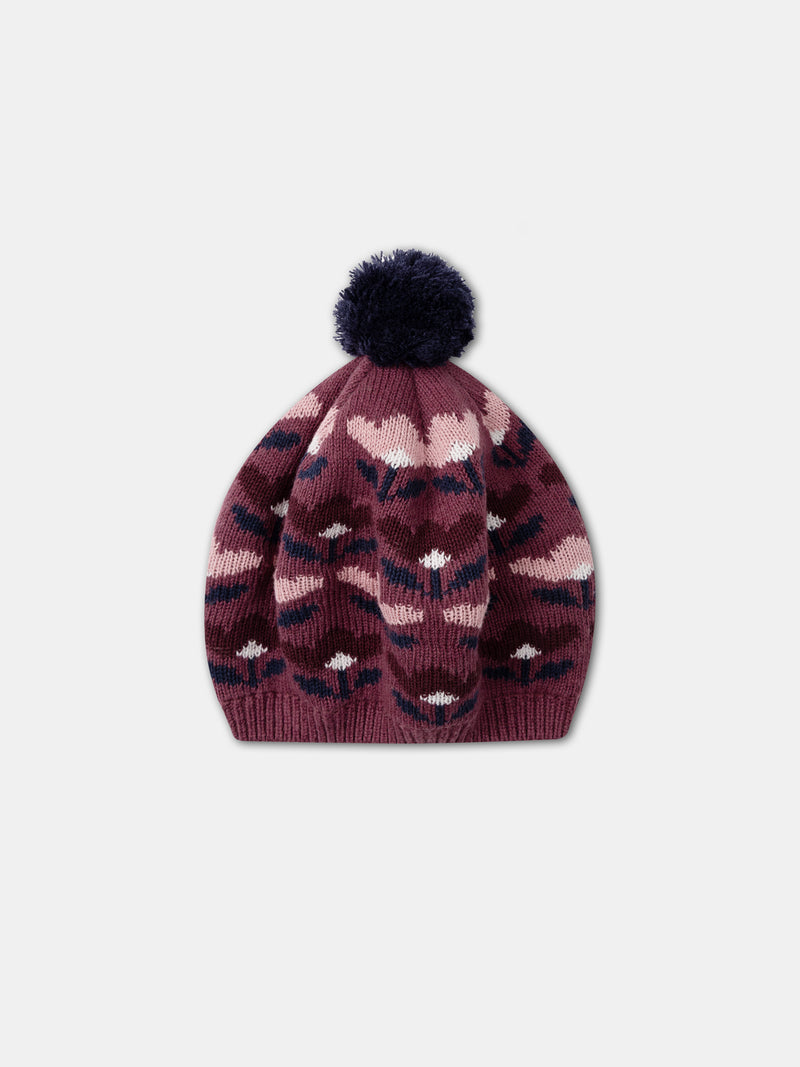 Béret jacquard floral con pompon Chica