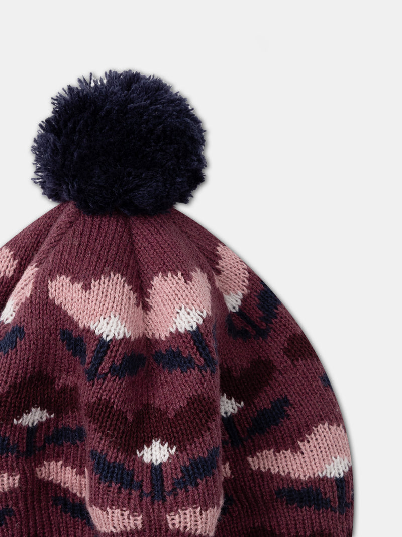 Béret jacquard floral con pompon Chica
