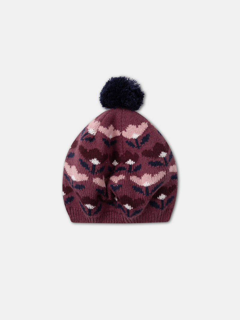 Béret jacquard floral con pompon Chica