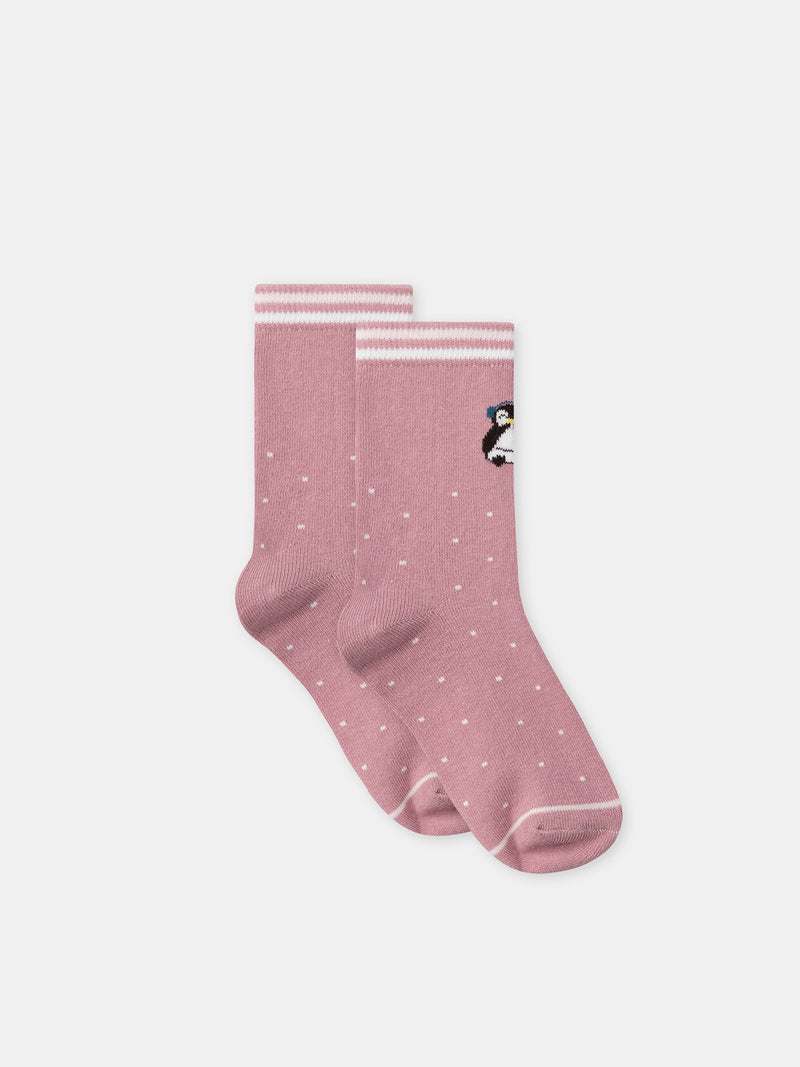 Pack de 5 calcetines rosas pingüinos Chica