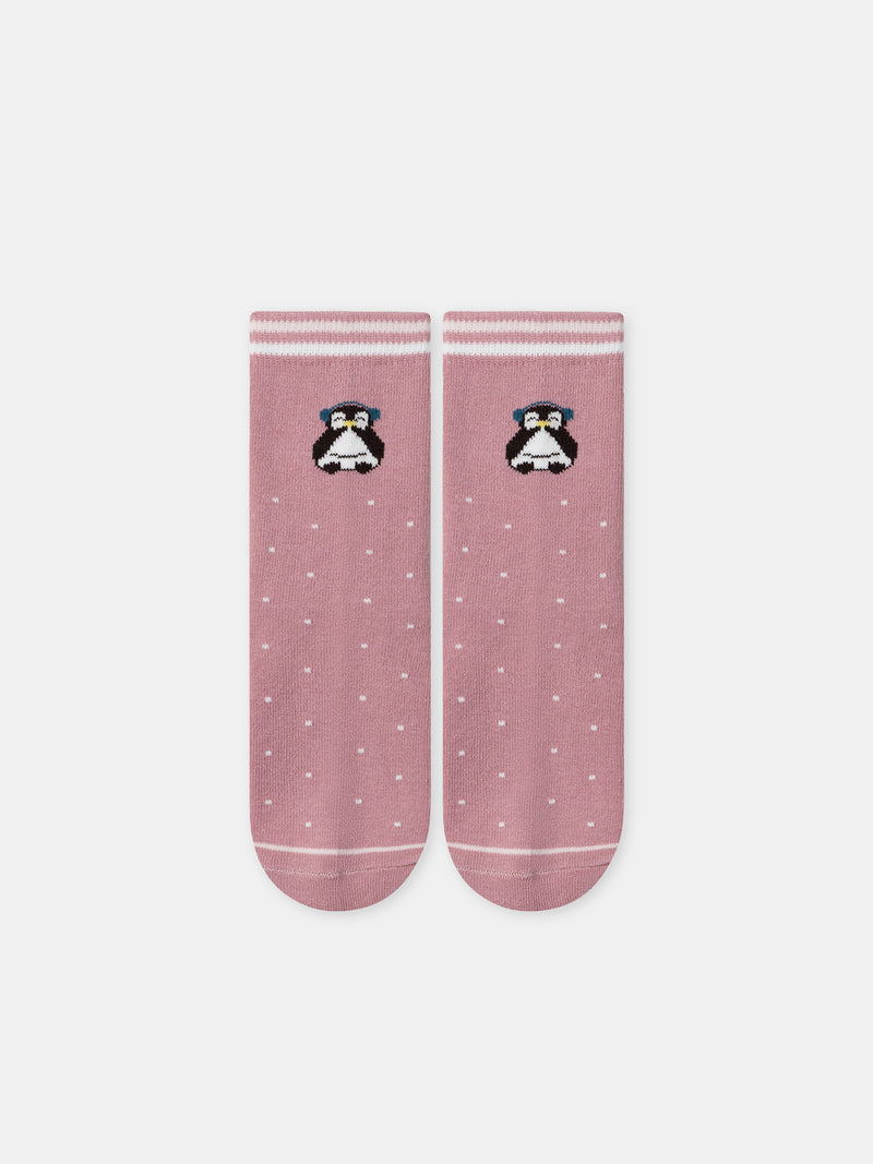 Pack de 5 calcetines rosas pingüinos Chica