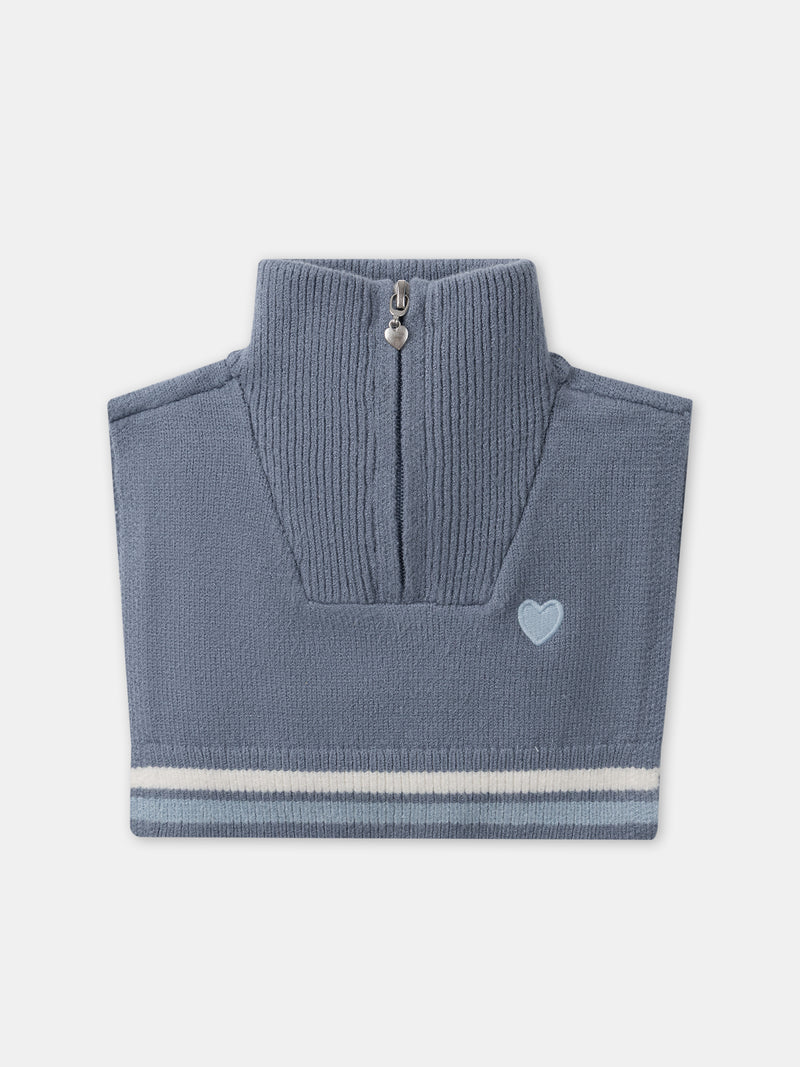 Plastrón azul grisáceo con bordado corazón Chica