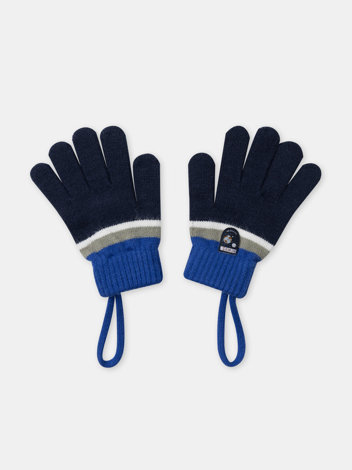 Guantes azul marino a rayas para niño