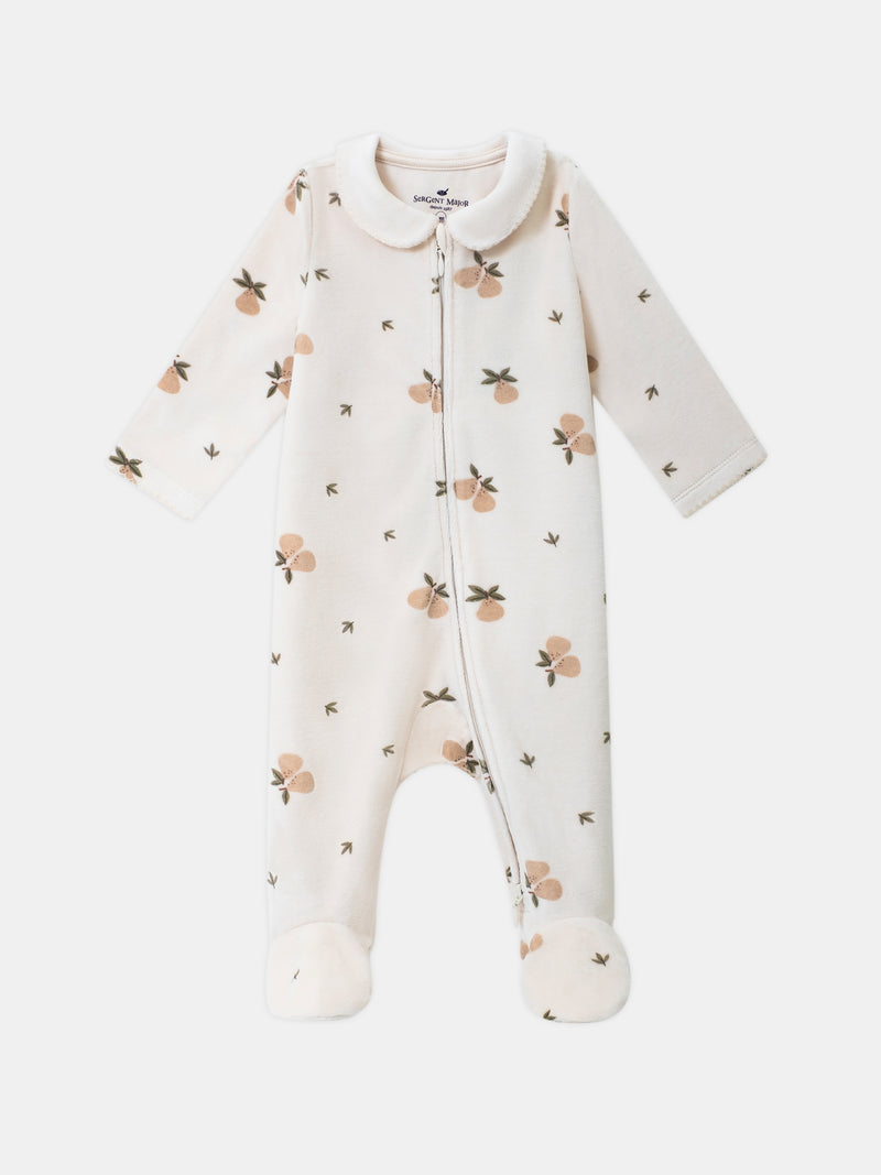 Pijama de Terciopelo Vainilla con Impresión de Peras Bebé Chica