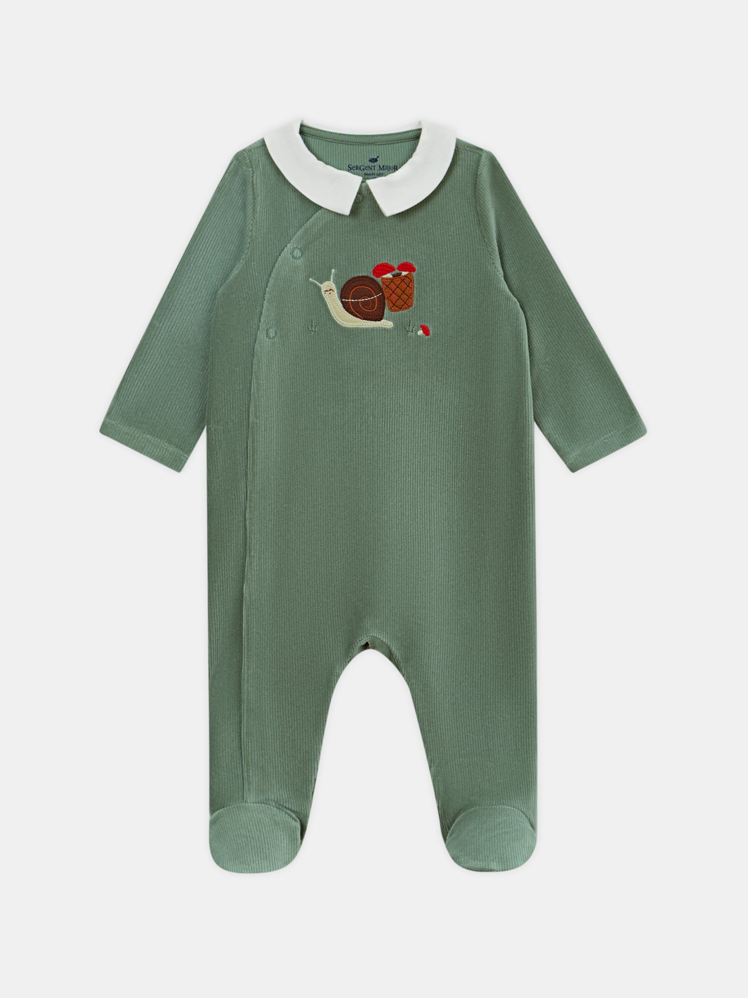 Pijama de velour verde grisáceo con brodería de caracol Bebé Chico
