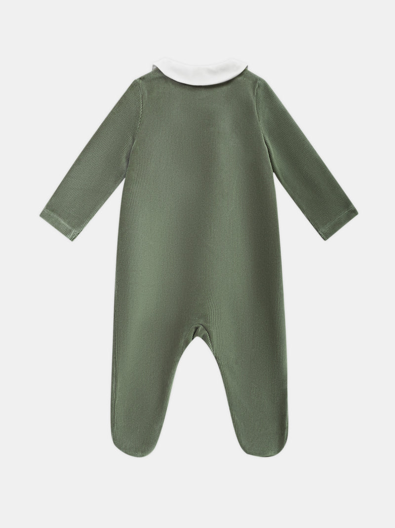 Pijama de velour verde grisáceo con brodería de caracol Bebé Chico