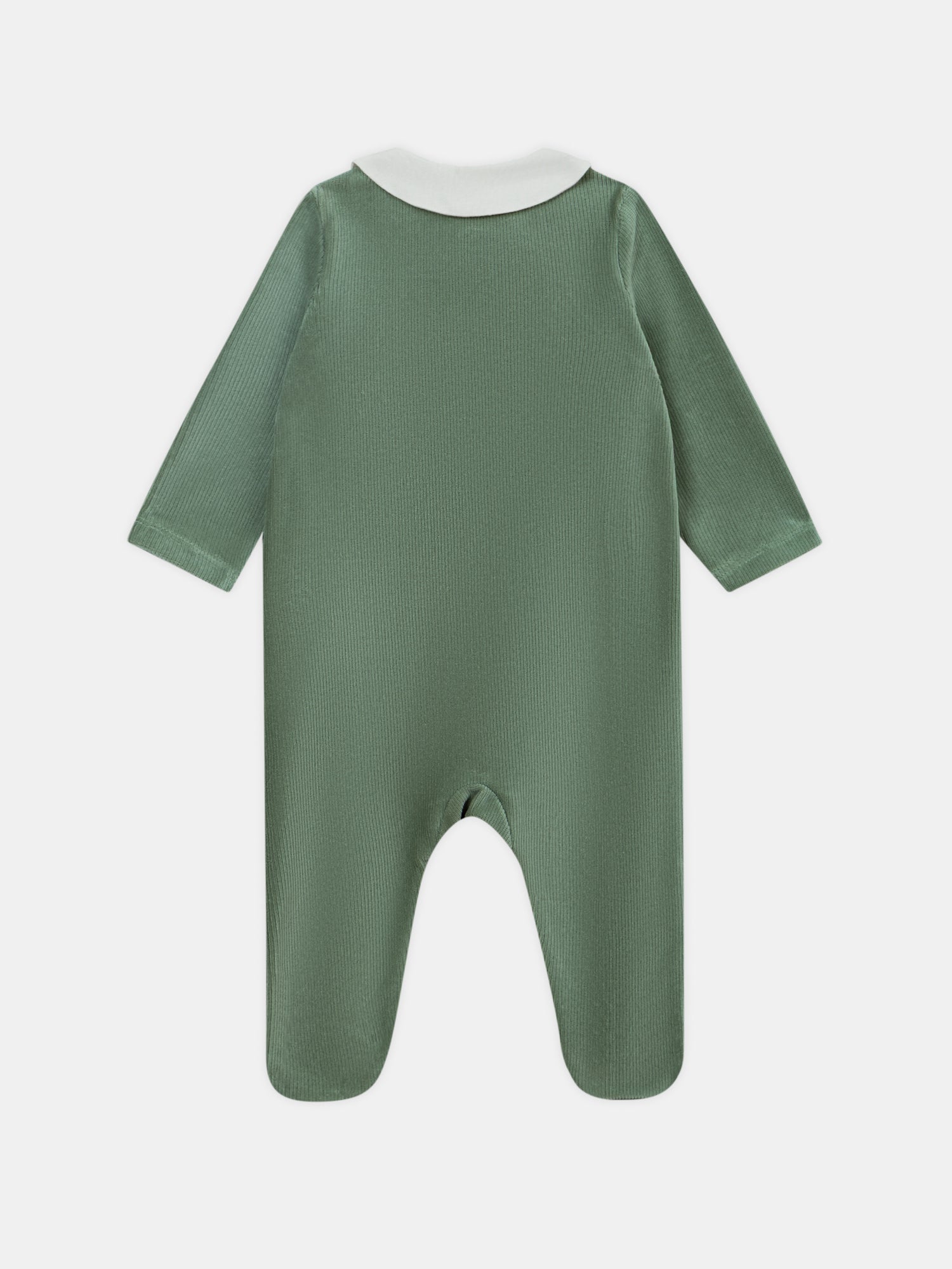Pijama de velour verde grisáceo con brodería de caracol Bebé Chico