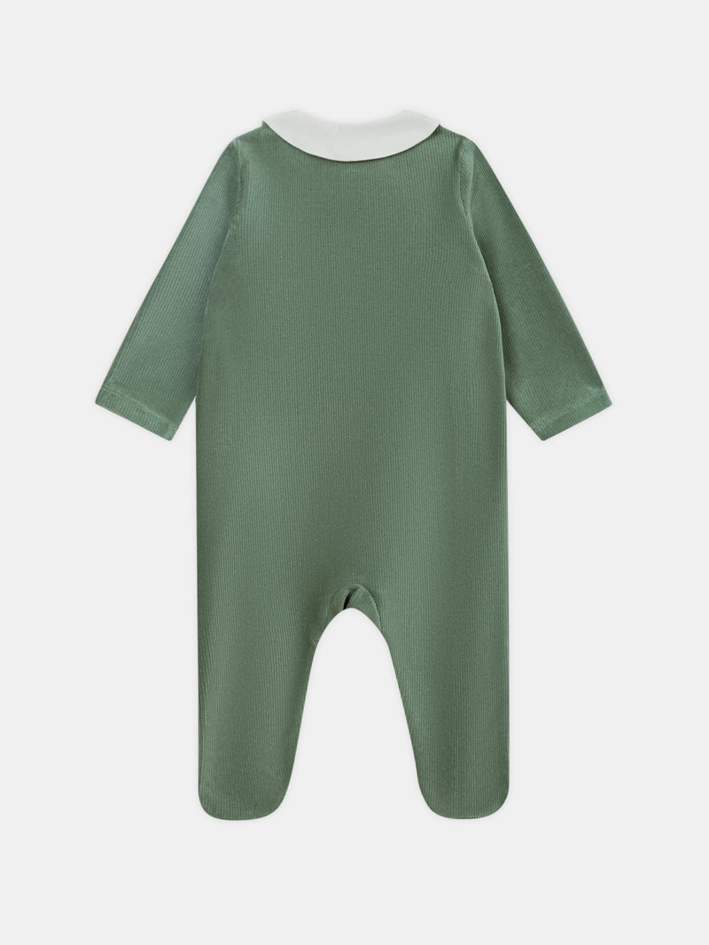 Pijama de velour verde grisáceo con brodería de caracol Bebé Chico
