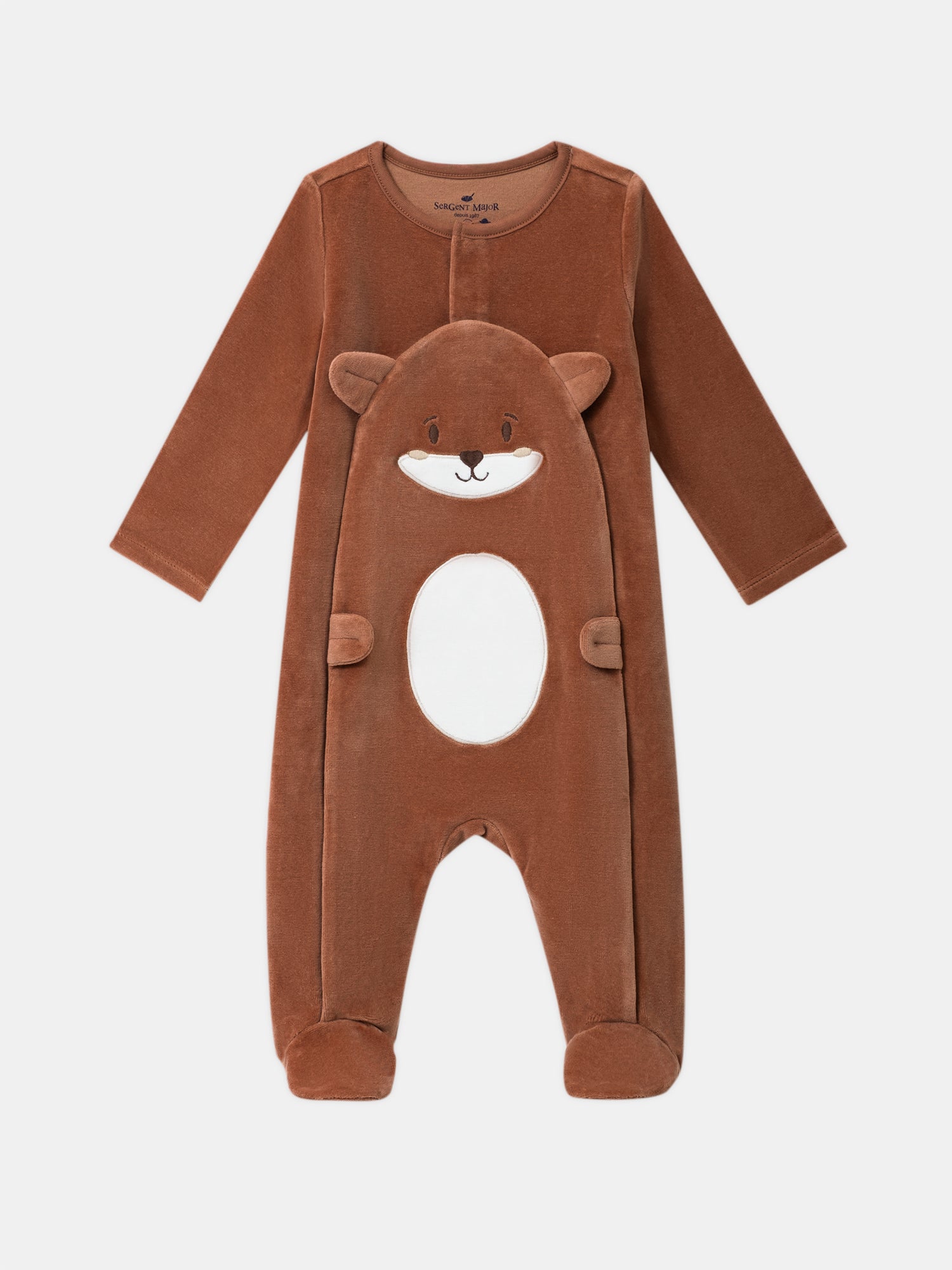 Pijama de terciopelo marrón con parche de cara de zorro Bebé Chico