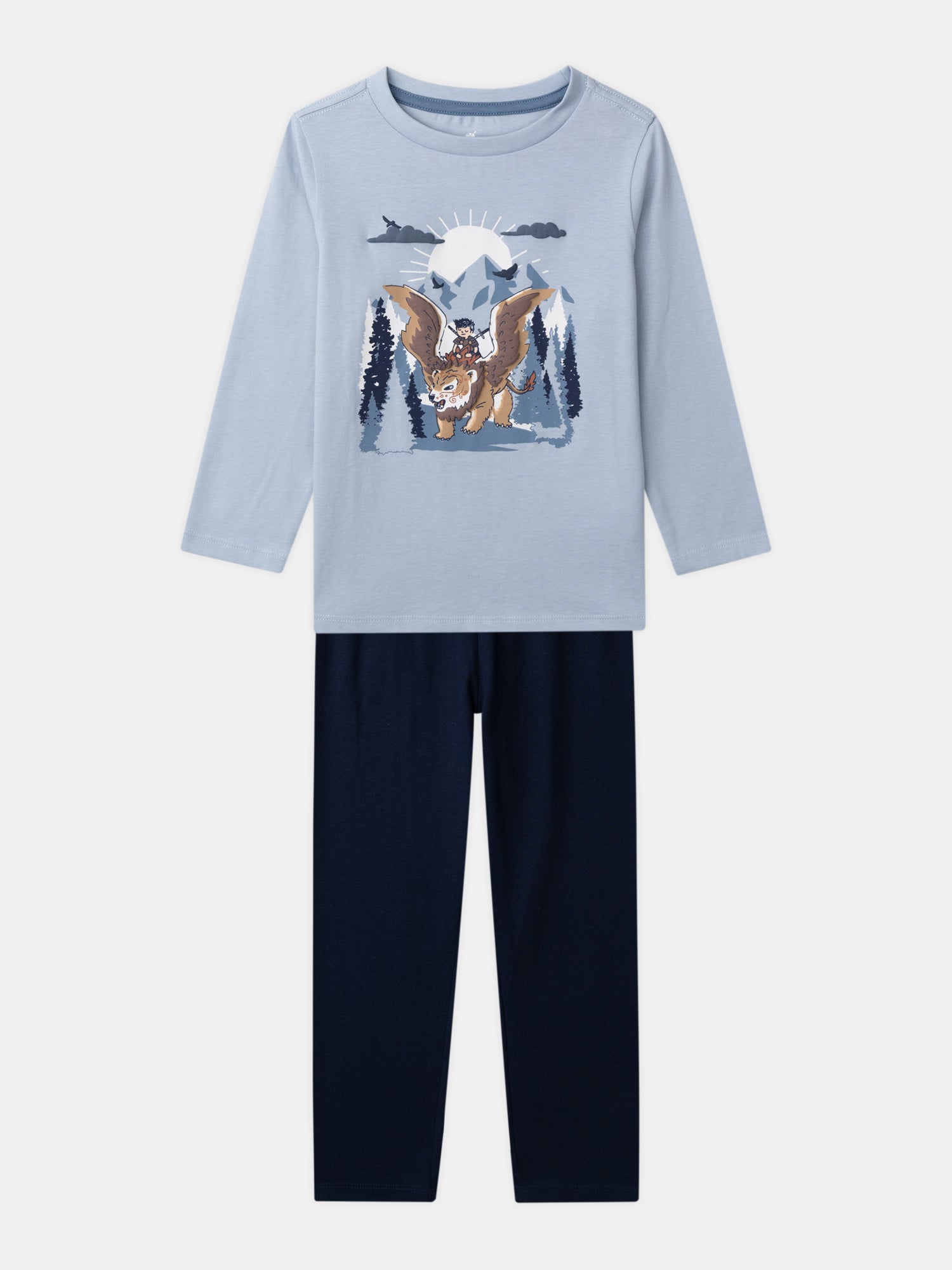 Pijamas azul cielo y marino con estampado de grifón Chico