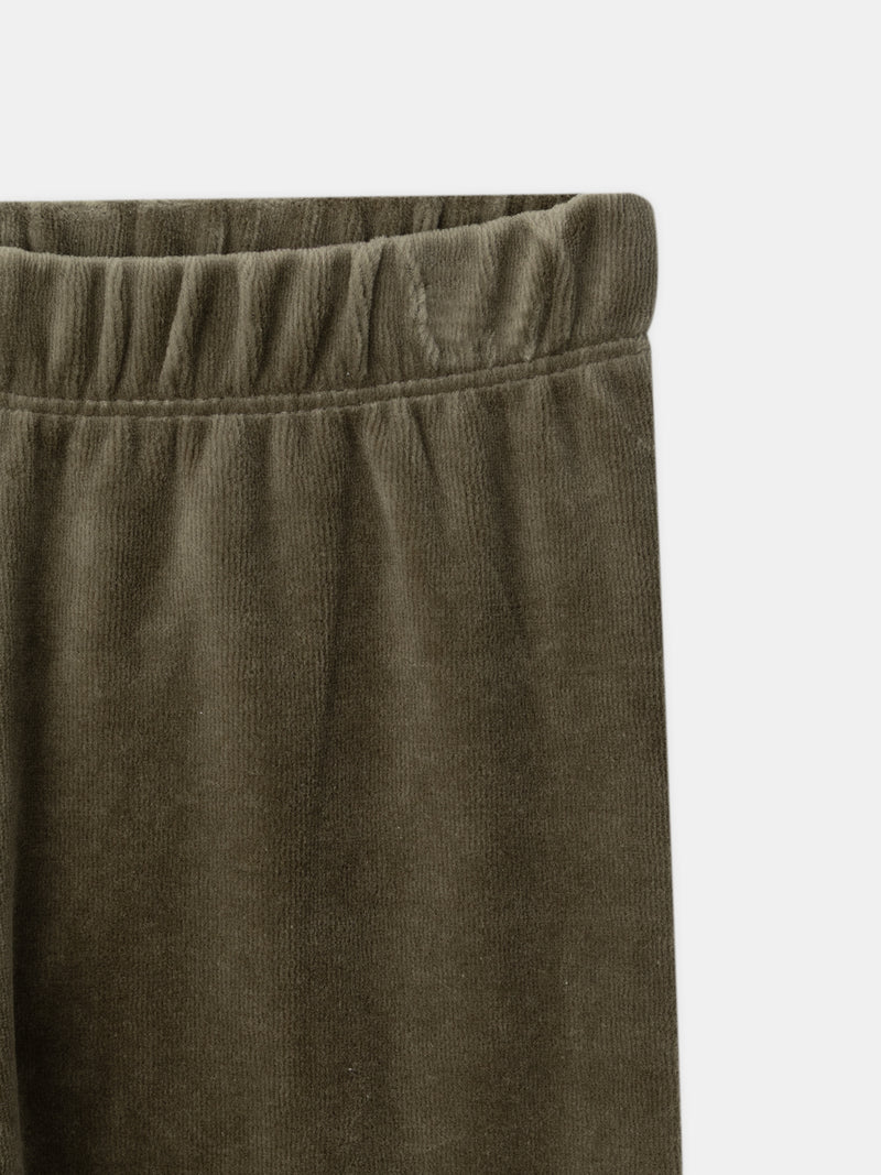 Pijamas de terciopelo en ecru y kaki con estampado de dragón para niños
