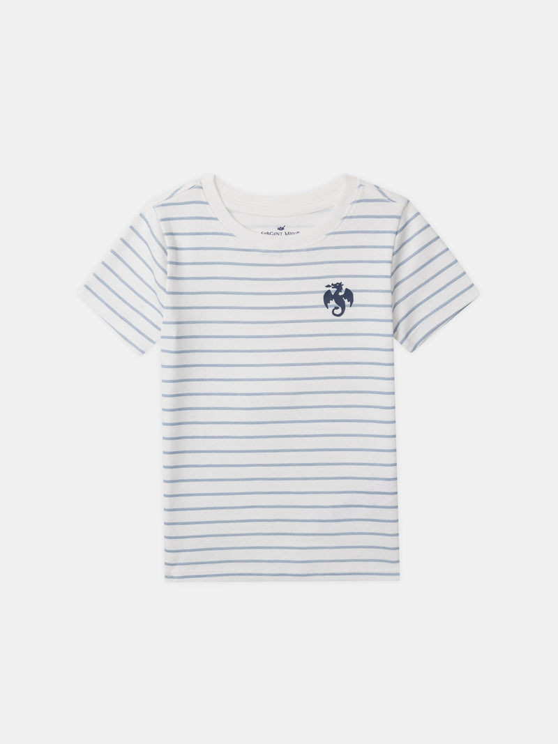 Lote de 2 camisetas ecru con impresión de dragón o rayas azules para niño
