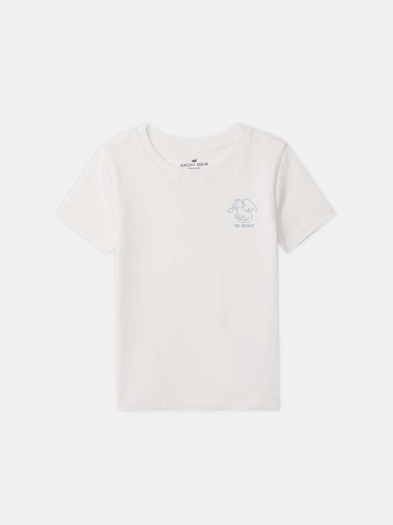 Lote de 2 camisetas ecru con impresión de dragón o rayas azules para niño